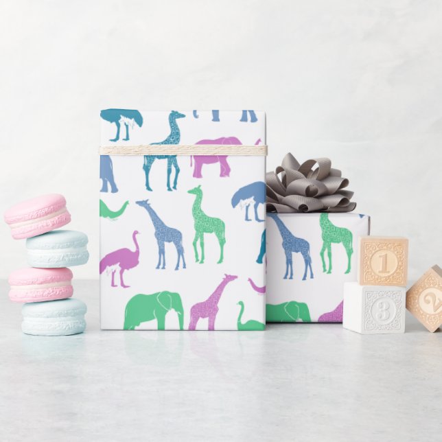 Farbenfrohe afrikanische Safari-Tierart Geschenkpapier (Babyparty)
