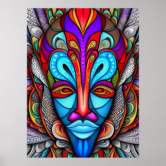 Farbenfrohe afrikanische Stammesmaske Poster (Vorne)