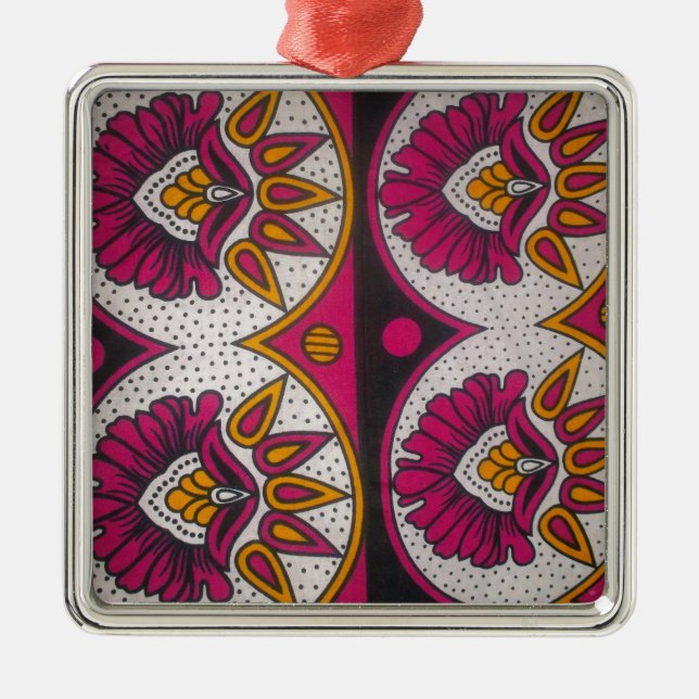 Farbenfrohe afrikanische Stoffe Motif Silbernes Ornament (Vorne)