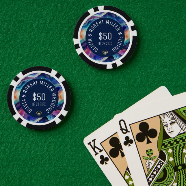Farbenfrohe agate Textur weiß auf blauem Text Hoch Pokerchips (Pokertisch (doppelt))