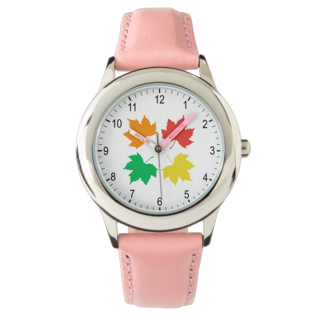 Farbenfrohe Ahorn-Blätter Armbanduhr (Vorderseite)