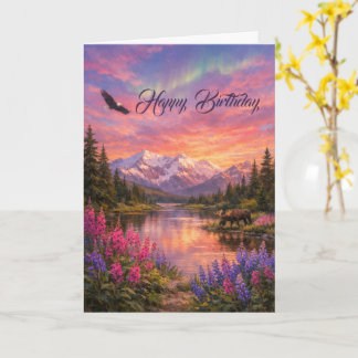 Farbenfrohe Alaska-Landschaft zum Geburtstag Karte
