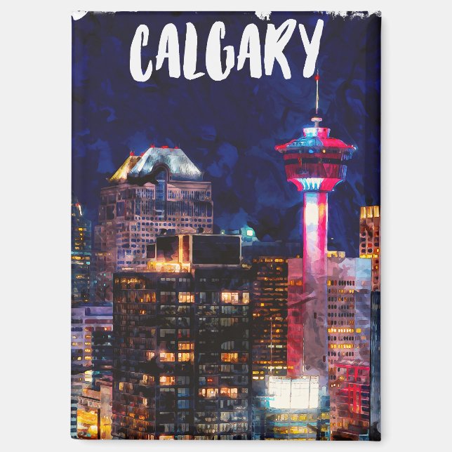 Farbenfrohe Alberta Skyline nach Nacht Magnet (Vorderseite)