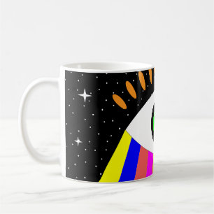 Farbenfrohe alles Auge flaches Design mit Sternen Kaffeetasse