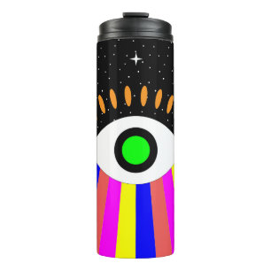 Farbenfrohe alles Auge flaches Design mit Sternen  Thermosbecher