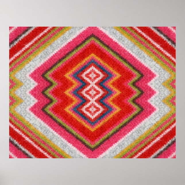 Farbenfrohe alpaca mohaar Pullover Ornament Nähe. Poster (Vorne)