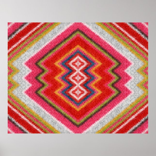 Farbenfrohe alpaca mohaar Pullover Ornament Nähe. Poster (Vorne)