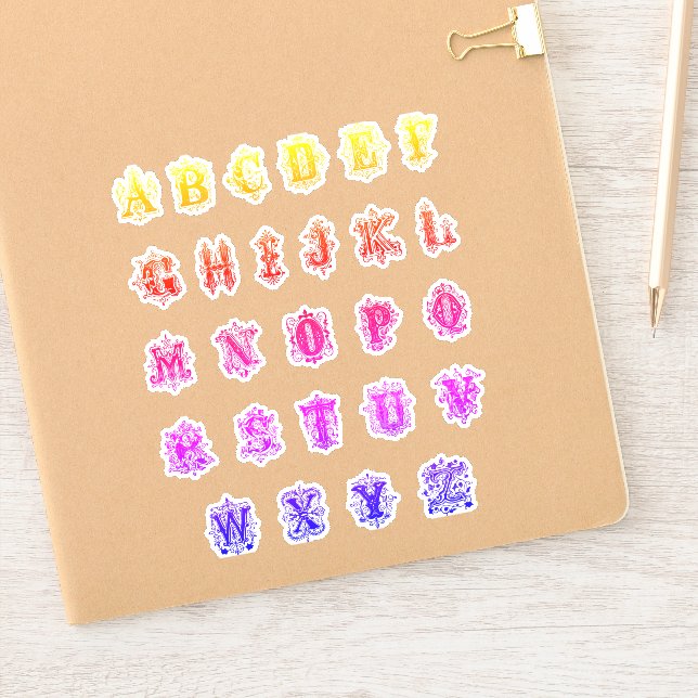 Farbenfrohe Alphabet Blockschrift Blatt/26 Ausschn Aufkleber (Notizbuch)