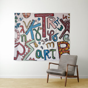 Farbenfrohe Alphabet-Tapisserie Wandteppich