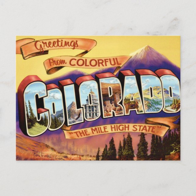 Farbenfrohe alte Colorado Gruß Postkarte (Vorderseite)