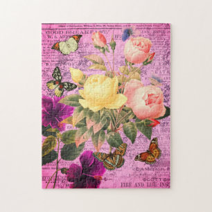 Farbenfrohe alte rosa und gelbe Rosen und Schmette