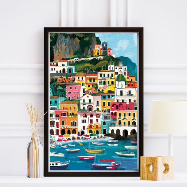 Farbenfrohe Amalfi Coast Beach Illustration Fotodruck (Von Creator hochgeladen)