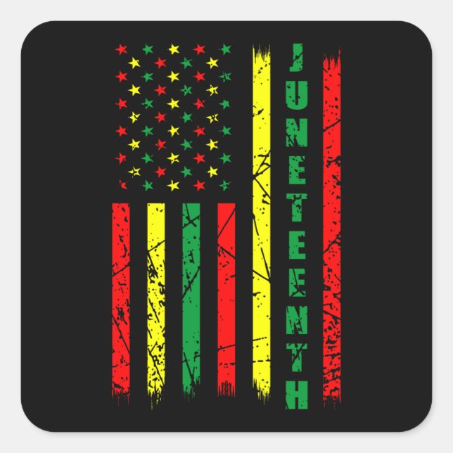 Farbenfrohe amerikanische Flagge der Junetezehnten Quadratischer Aufkleber (Vorderseite)