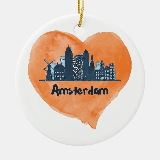 Farbenfrohe Amsterdam City Skyline Wasserfarbenher Keramik Ornament (Vorne)