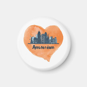 Farbenfrohe Amsterdam City Skyline Wasserfarbenher Magnet