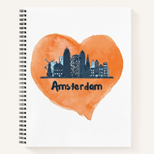 Farbenfrohe Amsterdam City Skyline Wasserfarbenher Notizbuch (Vorderseite)
