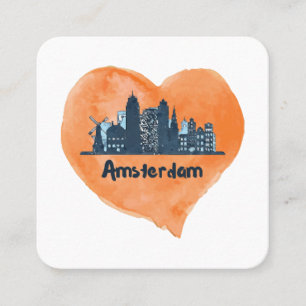 Farbenfrohe Amsterdam City Skyline Wasserfarbenher Quadratische Visitenkarte