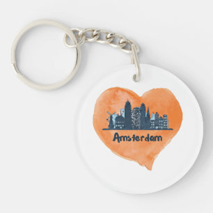 Farbenfrohe Amsterdam City Skyline Wasserfarbenher Schlüsselanhänger
