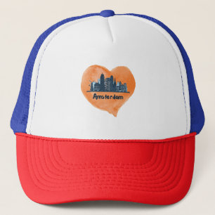 Farbenfrohe Amsterdam City Skyline Wasserfarbenher Truckerkappe