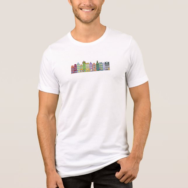 Farbenfrohe Amsterdam Row Houses Tri-Blend Shirt (Vorderseite)
