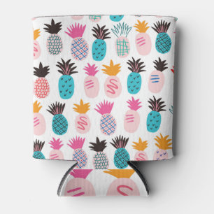 Farbenfrohe Ananas-Blätter, tropisches Doodle. Dosenkühler