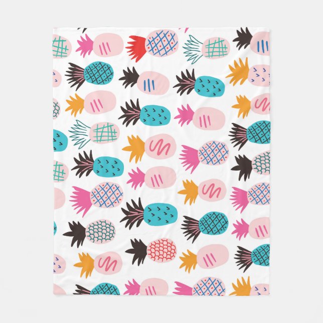 Farbenfrohe Ananas-Blätter, tropisches Doodle. Fleecedecke (Vorderseite)