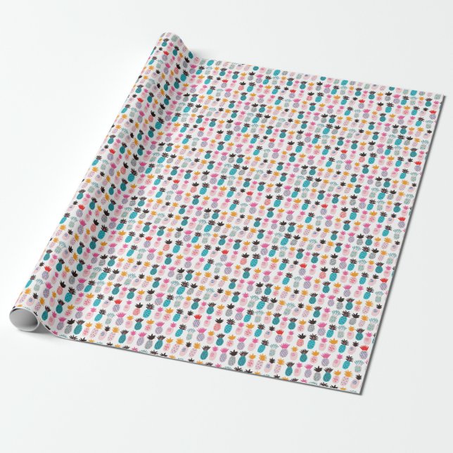 Farbenfrohe Ananas-Blätter, tropisches Doodle. Geschenkpapier (Ungerollt)
