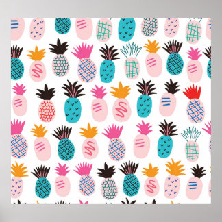 Farbenfrohe Ananas-Blätter, tropisches Doodle. Poster