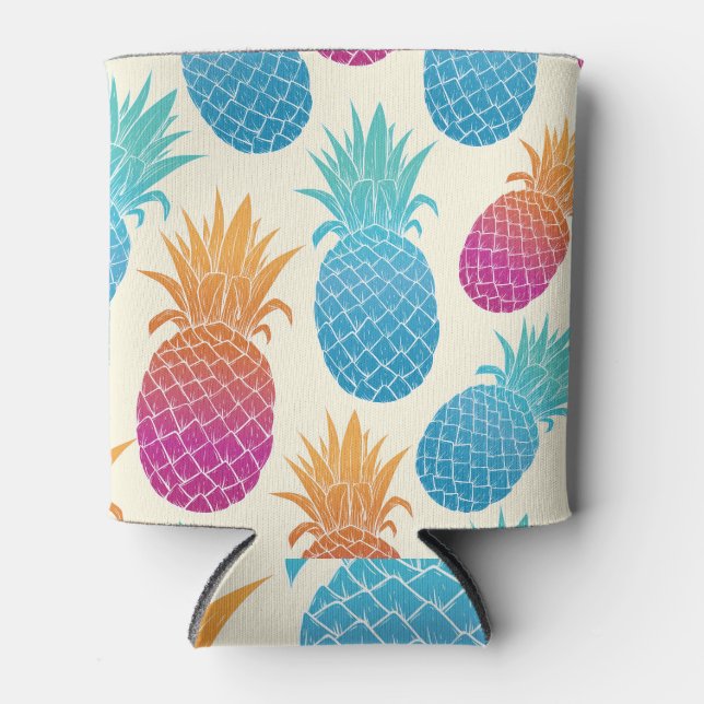 Farbenfrohe Ananas hellgelber Hintergrund Dosenkühler (Vorderseite)
