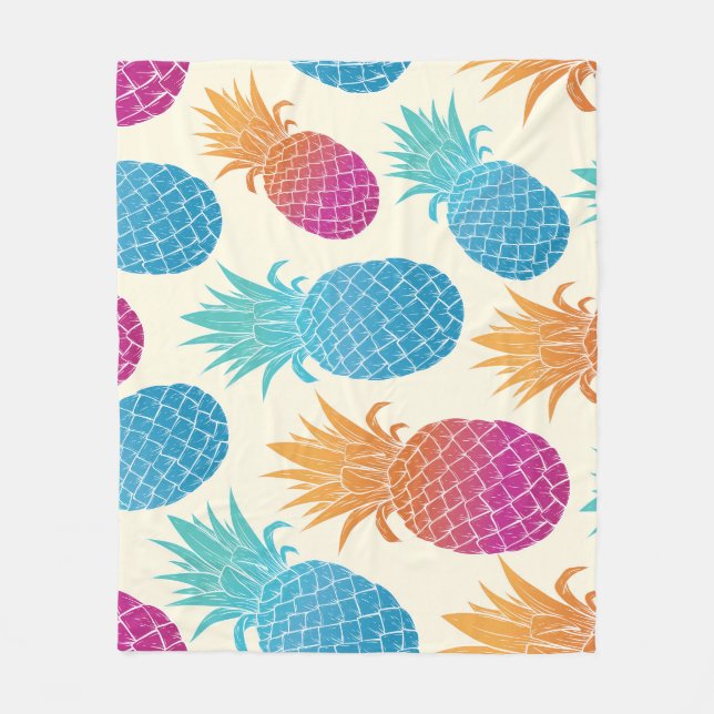 Farbenfrohe Ananas hellgelber Hintergrund Fleecedecke (Vorderseite)