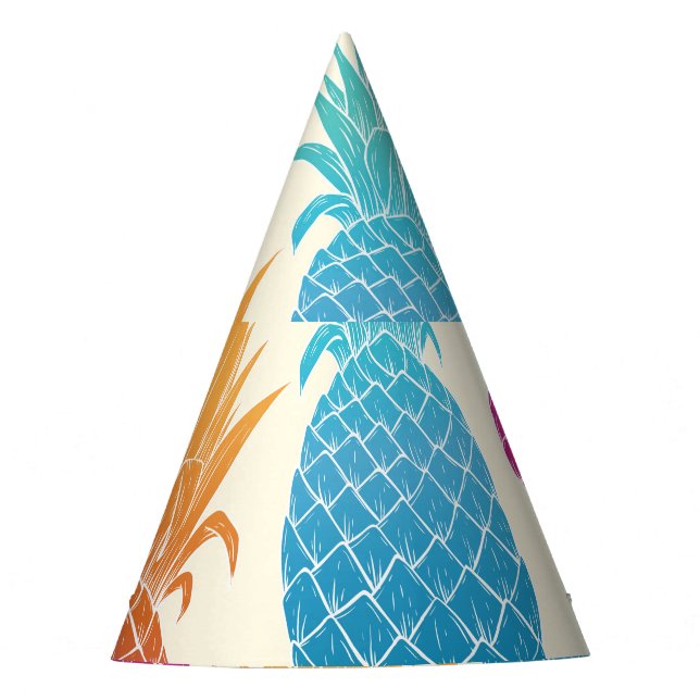 Farbenfrohe Ananas hellgelber Hintergrund Partyhütchen (Vorderseite)