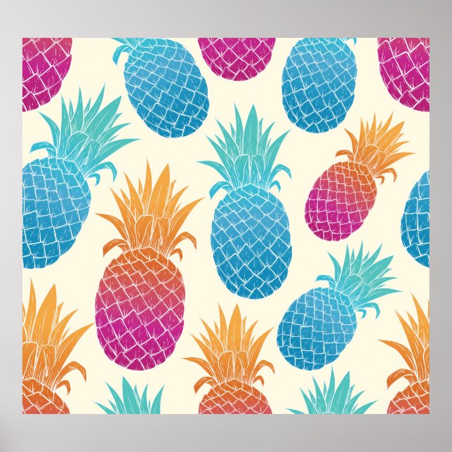Farbenfrohe Ananas hellgelber Hintergrund Poster (Vorne)