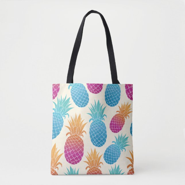 Farbenfrohe Ananas hellgelber Hintergrund Tasche (Vorderseite)