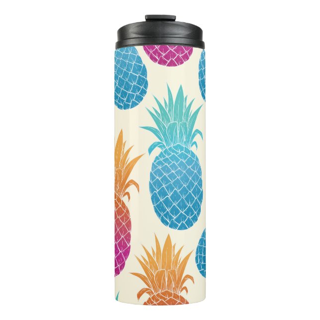 Farbenfrohe Ananas hellgelber Hintergrund Thermosbecher (Vorderseite)