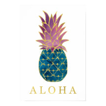 Farbenfrohe Ananas und Gold Aloha