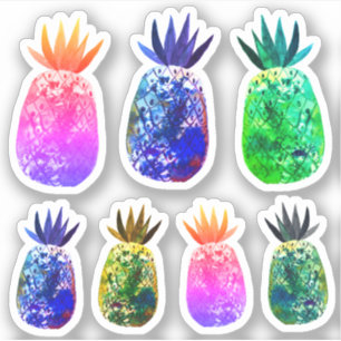 Farbenfrohe Ananas Wasserfarbe Art Set Aufkleber