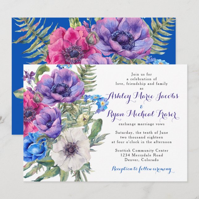 Farbenfrohe Anemone Blume Einladung zur Hochzeit (Vorne/Hinten)