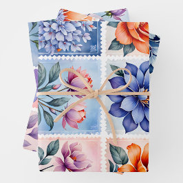 Farbenfrohe antike Briefmarke Art Wrapping Paper S Geschenkpapier Set