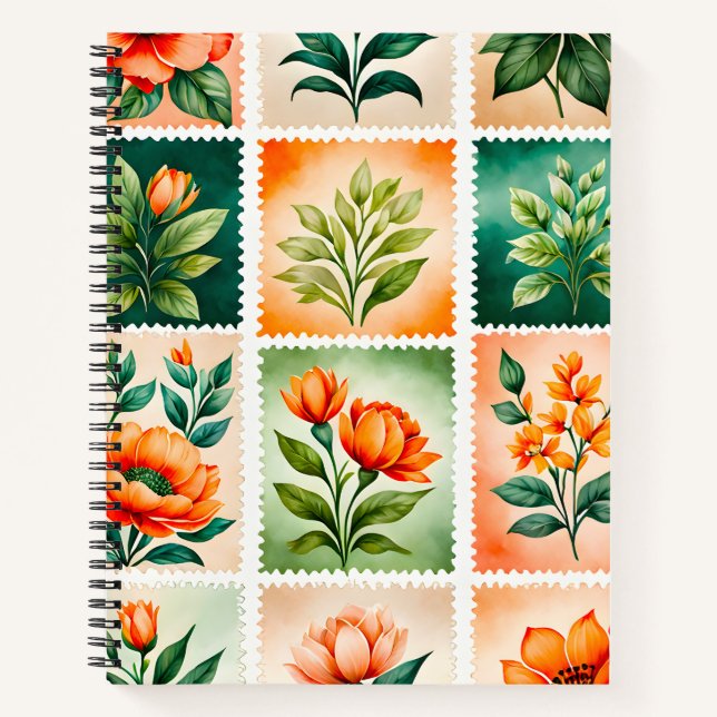 Farbenfrohe antike Briefmarke Notizbuch (Vorderseite)