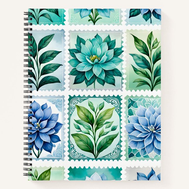 Farbenfrohe antike Briefmarke Notizbuch (Vorderseite)