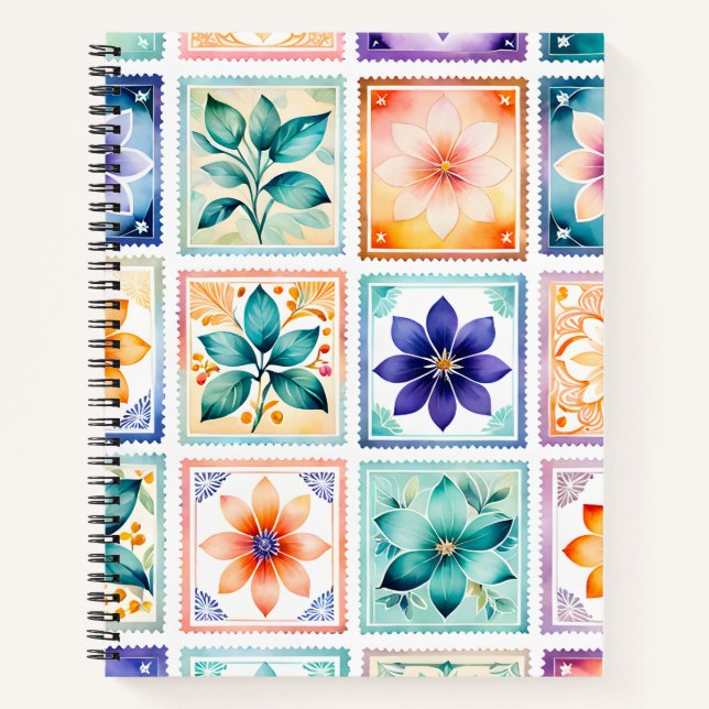 Farbenfrohe antike Briefmarke Notizbuch (Vorderseite)