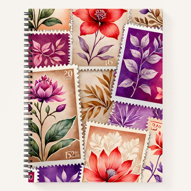 Farbenfrohe antike Briefmarke Notizbuch (Vorderseite)