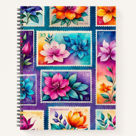 Farbenfrohe antike Briefmarke Notizbuch