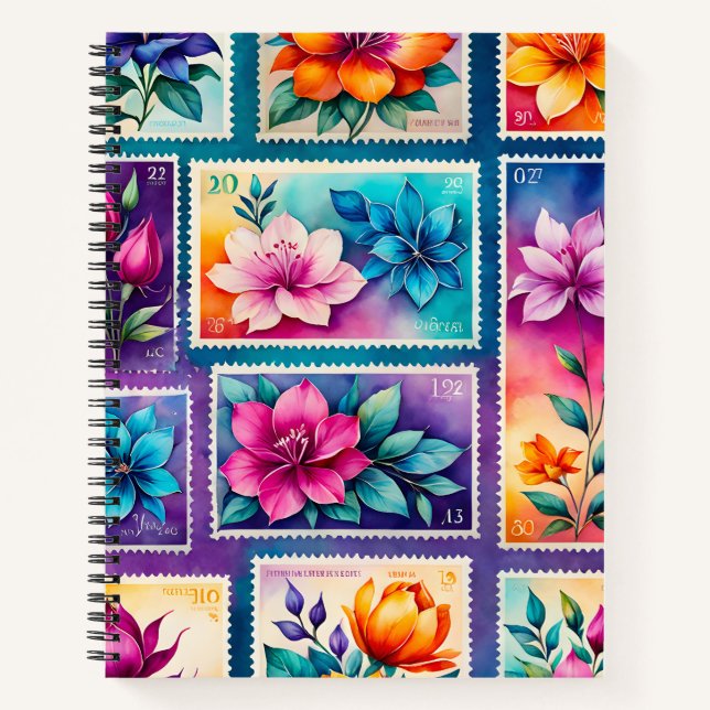 Farbenfrohe antike Briefmarke Notizbuch (Vorderseite)