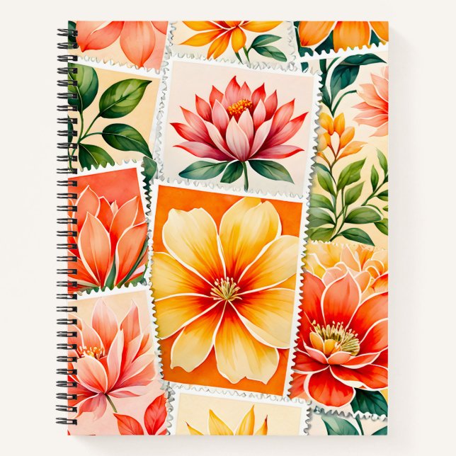 Farbenfrohe antike Briefmarke Notizbuch (Vorderseite)