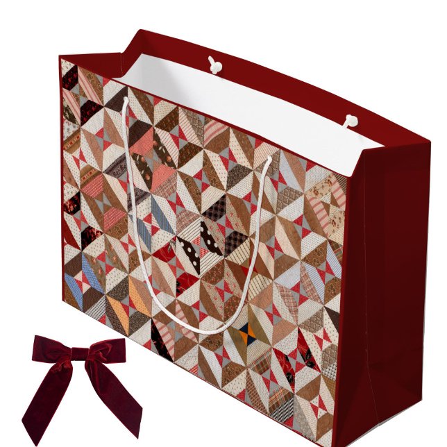 Farbenfrohe antike Spool-Muster-Schnittfläche Große Geschenktüte (This colorful elegant gift bag features a geometric vintage spool quilt pattern and wine side panels)