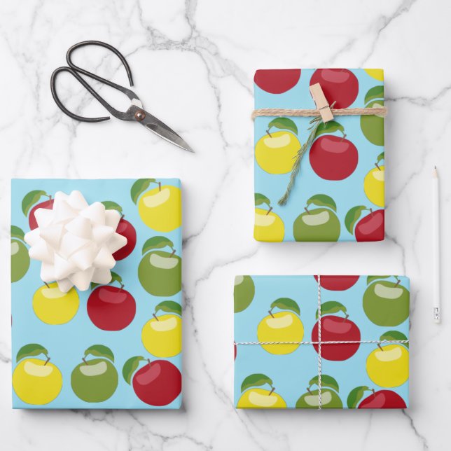 Farbenfrohe Äpfel Muster Geschenkpapier Set (Vorderseite)