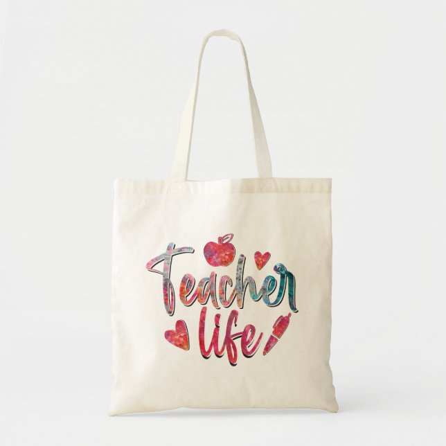 Farbenfrohe Apple Teacher Life Tote Tasche (Vorne)