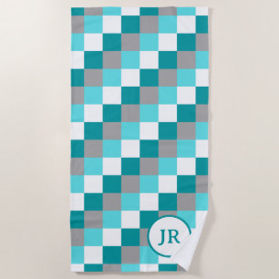 Farbenfrohe Aqua und Aquamariner Karo Personalisie Strandtuch