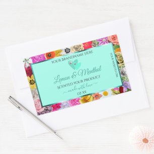 Farbenfrohe Aquamarine Blumenmarken Rechteckiger Aufkleber